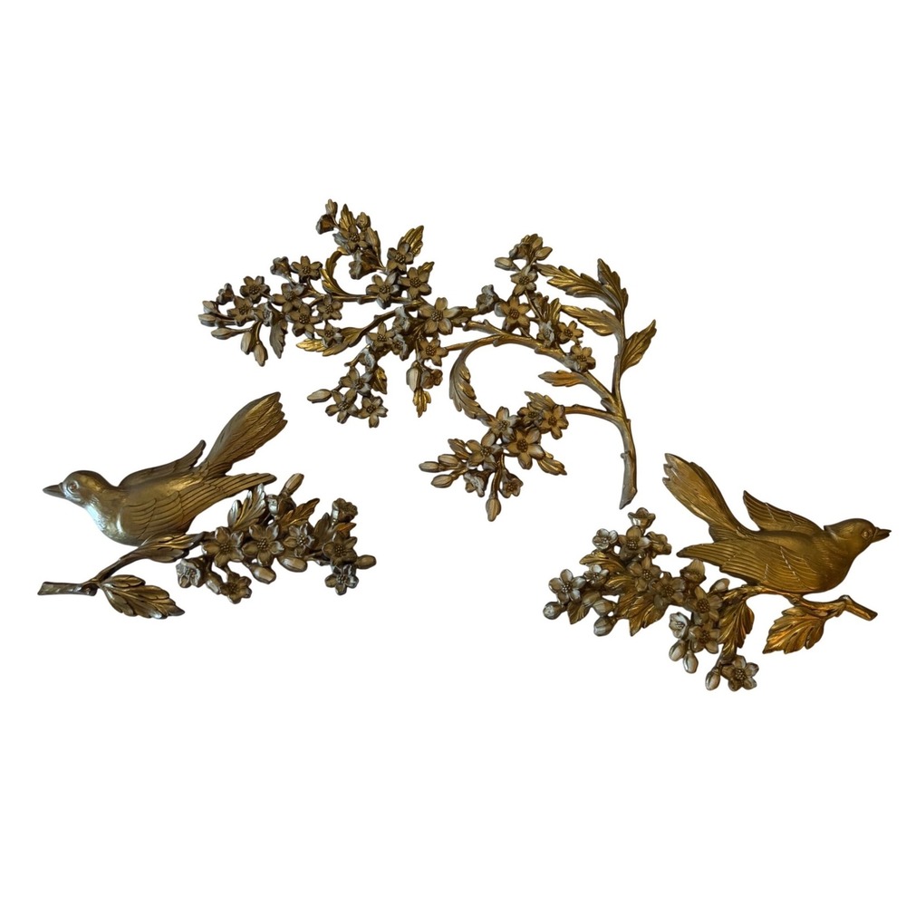 Vintage 1968 Syroco Dart Gold Bird Floral Wall Plaques Set of 3 Made USA